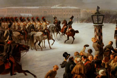 Angriff auf das Quadrat der Dekabristen durch das Garderegiment am 14. Dezember 1825